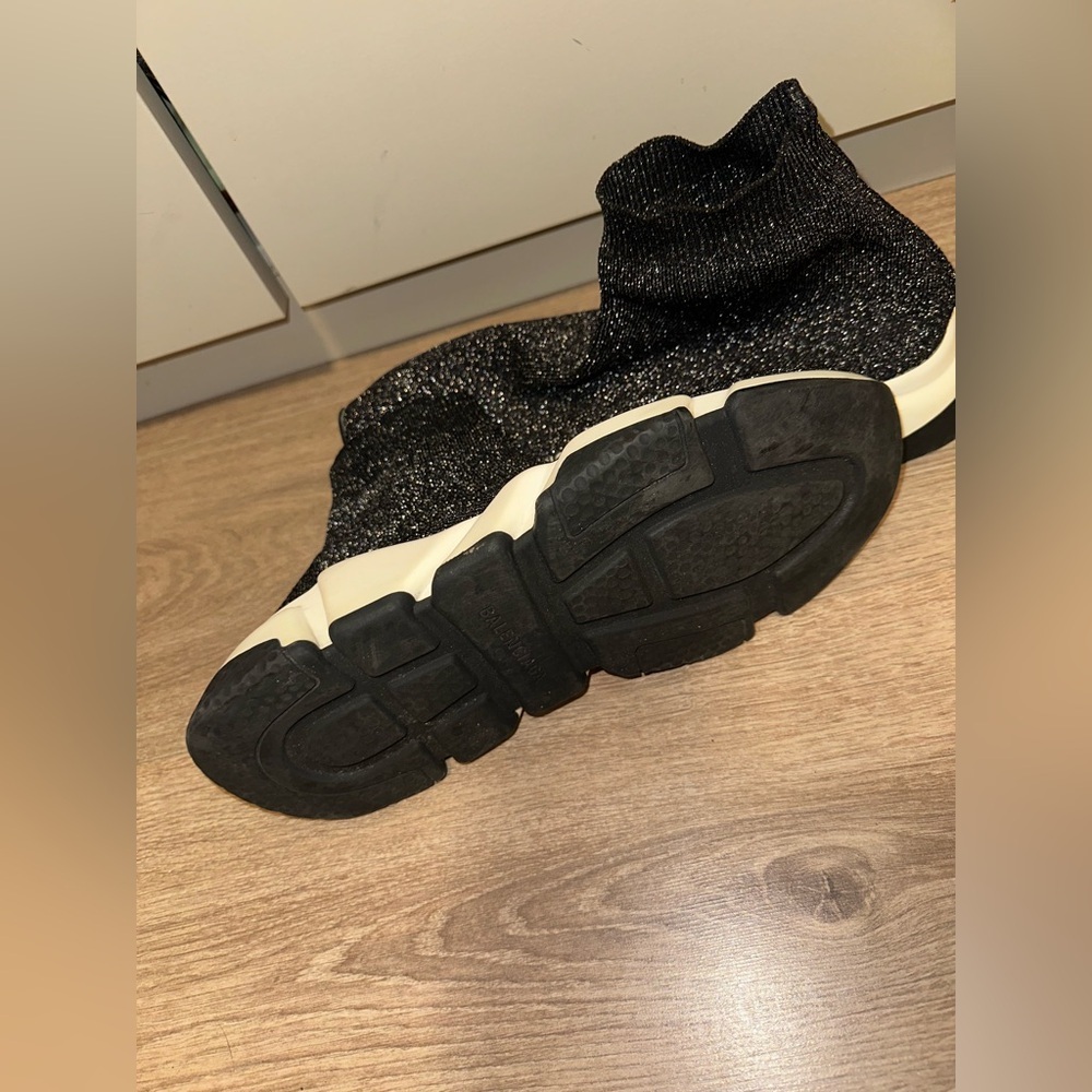 Balenciaga Speed Trainer Sock Sparkly Black Lurex Knit size 10 - Picture 7 of 8